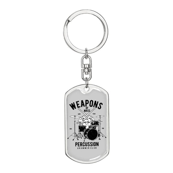 Weapons Of Mass Percussion Keychain Dog Tag Stainless Steel or 18k Gold