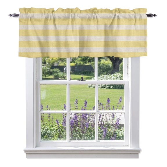 Yellow Beige Stripes Valances for Windows, Minimalist Modern Parallel Lines Linen Texture Valance Window Treatment Rod Pocket Short Curtains Valances for Kitchen Bathroom 42"W x 18"L