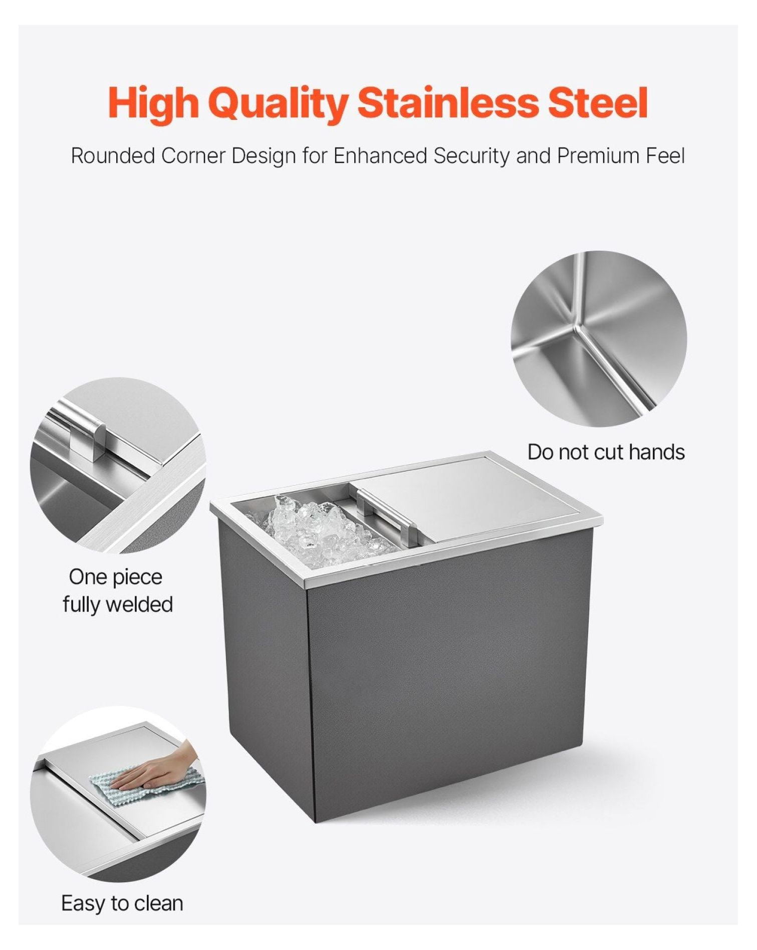 Drop In Ice Chest, 28.6 Quart Stainless Steel Cooler - Outdoor Kitchen Bar Ice Bin with Sliding Lid & Drain; Commercial Grade for Beer, Wine, Beverages
