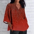thumbnail image 1 of TaTaai Women's V Neck Casual Blouse, Printed Linen Look Shirt, Three Quarter Sleeves with Roll Tab for Summer Gift, 1 of 5