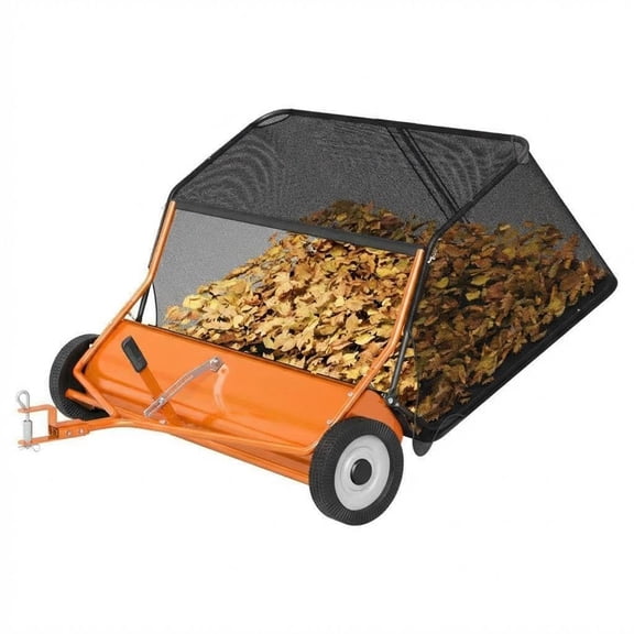 Danolapsi 52" Tow-Behind Lawn Sweeper, 26 Cu. Ft Hopper Bag Capacity; Leaf & Grass Catcher, with Adjustable Brush Height and Dump from Seat Handle
