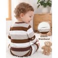 thumbnail image 5 of Toddler Baby Boys Clothes 18 Months Boys Fall Winter Outfits 24 Months Boys Long Sleeve Round Neckline Stripe Sweatshirt Pants 2PCS Clothing Set Brown, 5 of 7