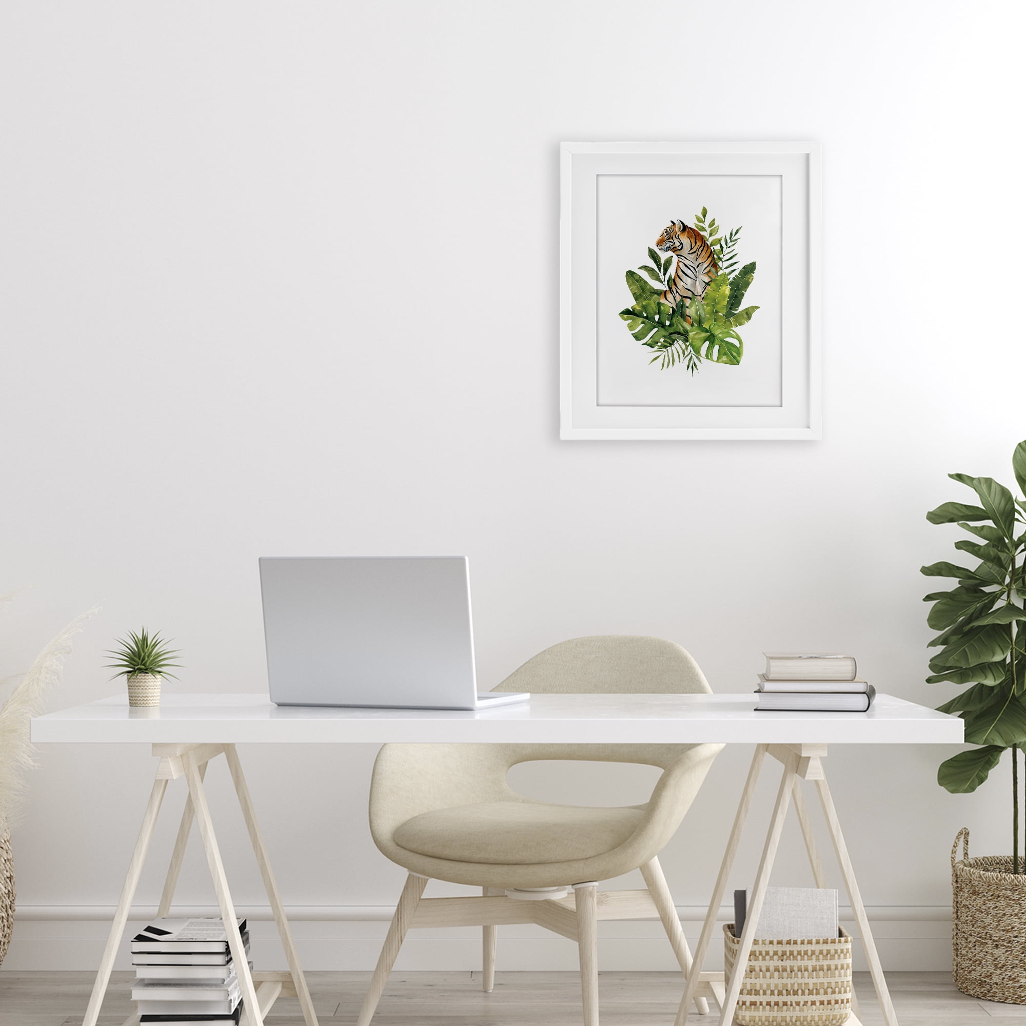 Stupell Industries Exotic Jungle Tiger White Framed Print Under Glass, design by Bethany Sandoval