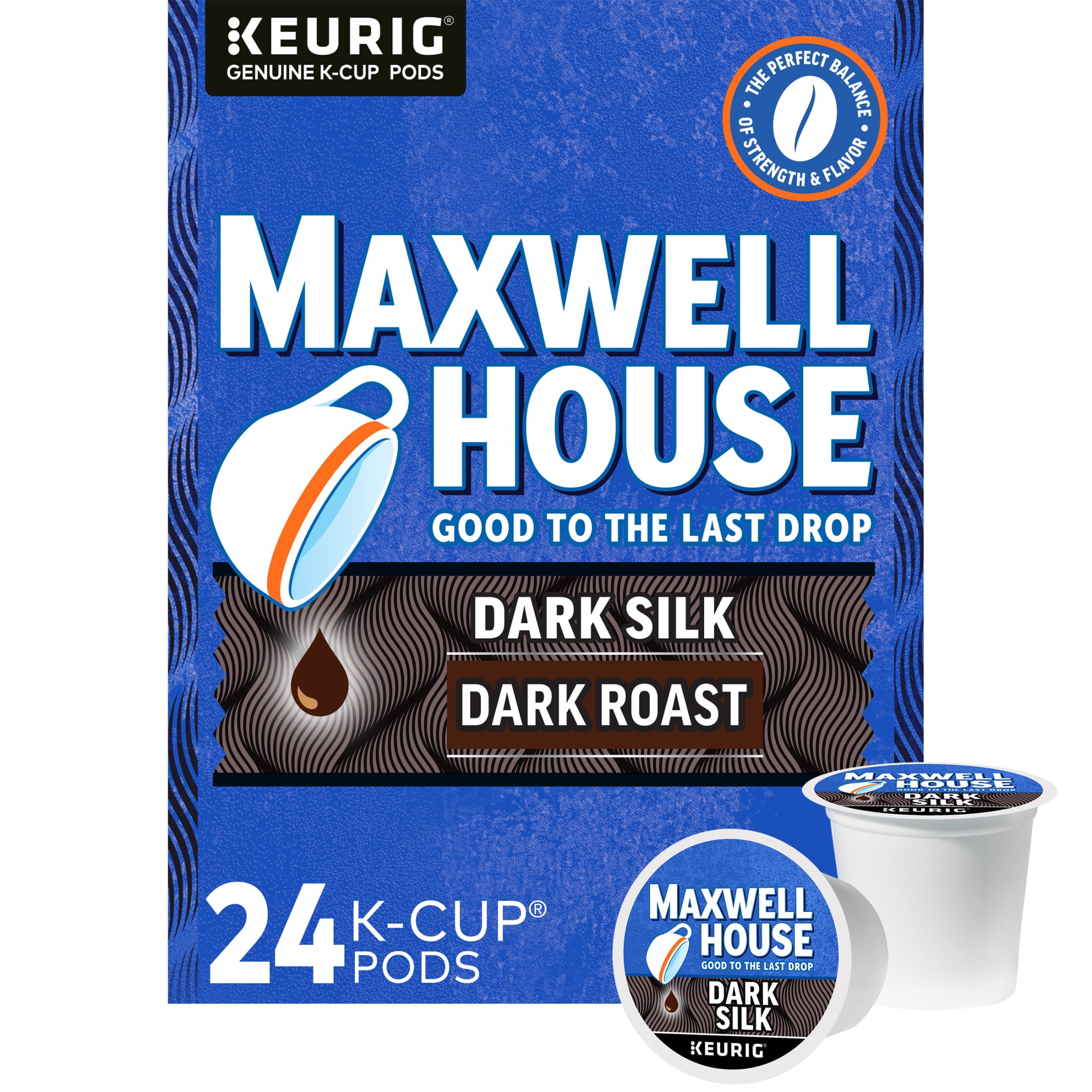(4 pack) Maxwell House Dark Silk Dark Roast Keurig K-Cup Coffee Pods, 24 Count Box