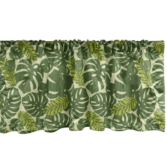 Ambesonne Leaves Window Valance, Exotic Forest Monstera Leaf, 54" X 18", Pastel Green Multicolor