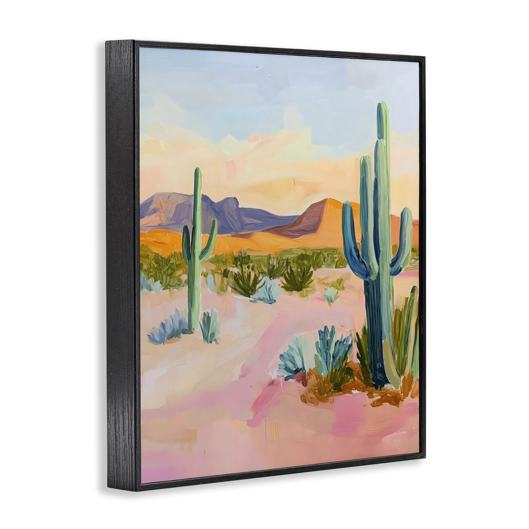 Stupell Industries Cactus Desert with Soft Sunset Black Framed Giclee Art, design by The Prints Vibe