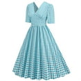 thumbnail image 3 of QIPOPIQ Robes de Vacances pour Femmes Manches Courtes Robe de Poupée Tendance Col en V Robe d'Été Couleur Unie Robe Plissée Trois Couches Offres 2023, 3 of 6