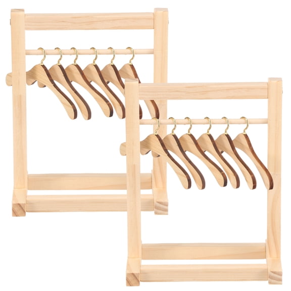 FKSZLL 2 Pcs Doll Garment Rack with 12 Hangers Wooden Girl Doll Clothes Hanger Organizer Storage Shelf for Dollhouse Bedroom