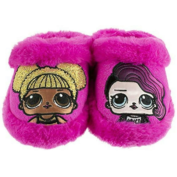 L.O.L. Surprise! Girls Slipper, Easy Slip-on Scuff, Queen Bee and Rocker, Pink, Size 11-12