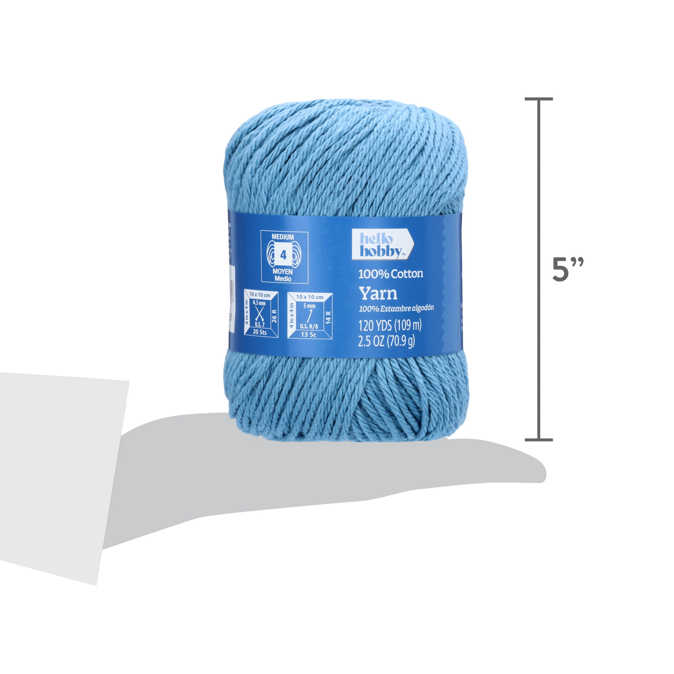 Hello Hobby Size 4 Medium Weight Cotton Light Blue Yarn, 2.5 oz, 120 yds