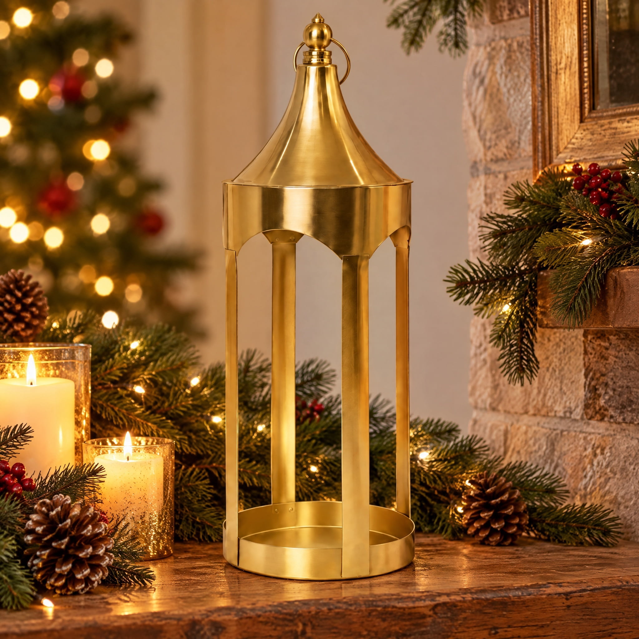 Metal Lantern Christmas Decoration, Gold, 14.8", by Holiday Time