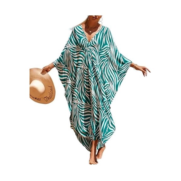 Women Animal Print Kaftan Dresses Plus Size Swimsuit Coverup 2025 Summer Bathing Suit Caftan Loungewear Beach Dress