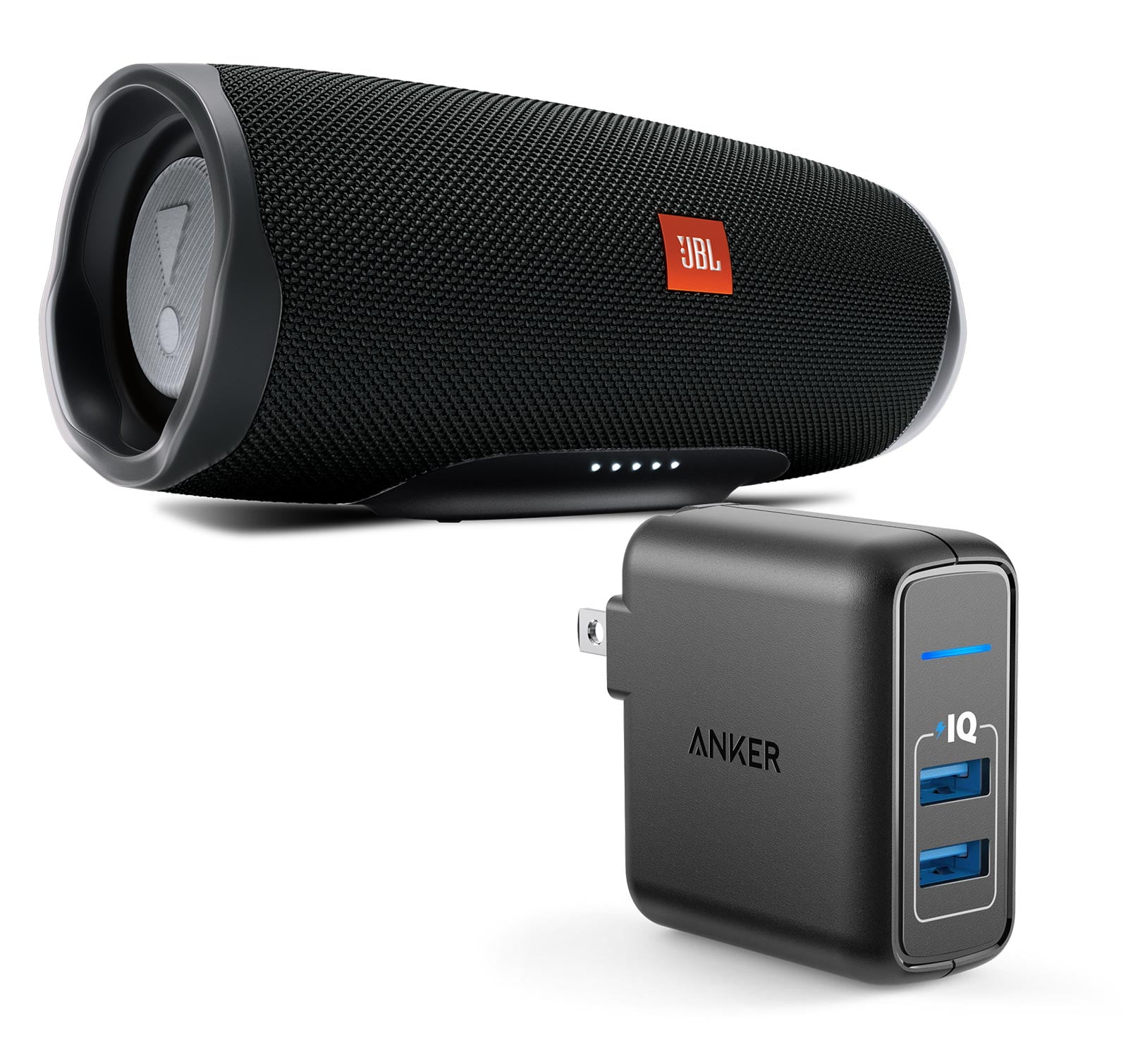 JBL Charge 4 Black Portable Bluetooth Speaker w/Anker Wall Charger