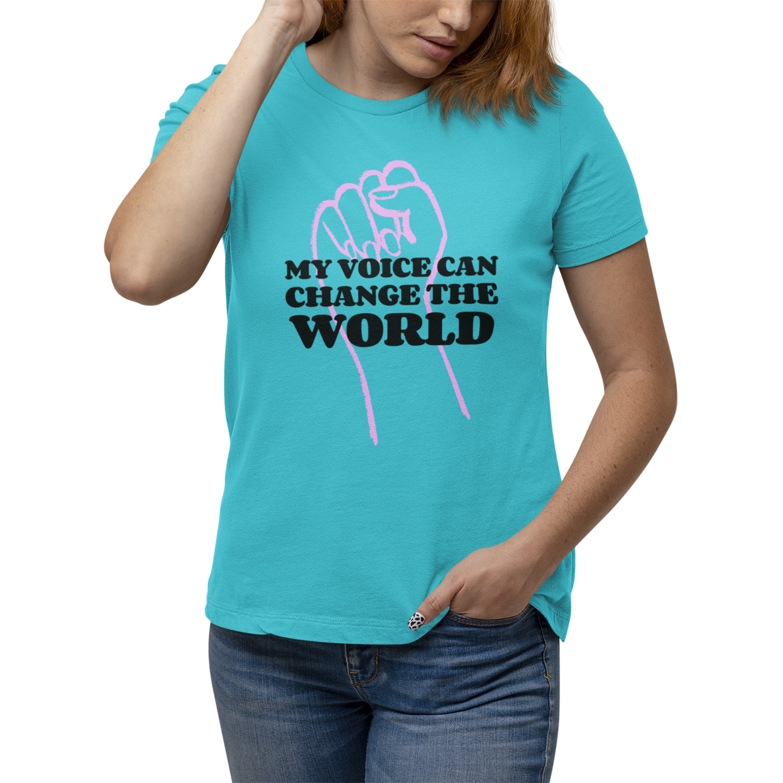 kiMaran My Voice Can Change Feminist Quote T-Shirt Short Sleeve Tee (Turquoise XL) - Walmart.com