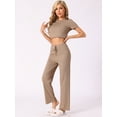 thumbnail image 2 of DARING DIVA Women's Short Sleeve Crop Top and Pants Pajama Set S Camel, 2 of 5