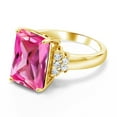 thumbnail image 3 of Gem Stone King 18K Yellow Gold Plated Silver Pink Created Sapphire Ring for Women (10.30 Cttw, Gemstone September Birthstone, Emerald Cut 14X10MM, Available in Size 5, 6, 7, 8, 9), 3 of 5