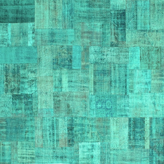 Ahgly Company Machine Washable Indoor Square Patchwork Turquoise Blue Transitional Area Rugs, 5' Square