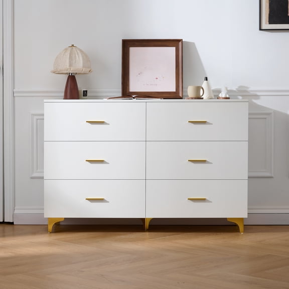 Dtwnek 6 Drawer Dresser with Handles and Metal Legs, Chest of Drawers for Living Room, Hallway, Entryway