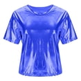 thumbnail image 4 of Miluxas Women's Short Sleeve T Shirts Metallic Shiny Top Casual Round Neck Party Disco Club Tees Blue M(M), 4 of 5