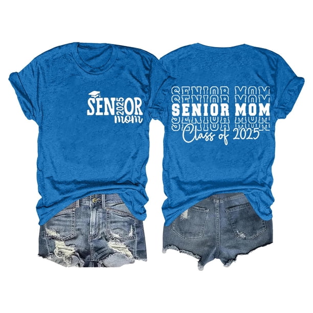 Camiseta de graduación para madres mayores - Promoción de 2025, poliéster-algodón, tallas S-XXL, manga corta, estampado divertido