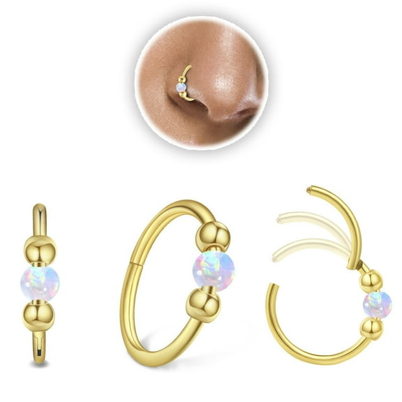 18g Gold Nose Rings Hoops Opal Nose Rings For Women /Real Nose Ring Piercing Jewelry Steel Nose Rings Hypoallergenic