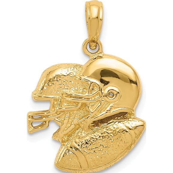 14K Yellow Gold 2-D Double Football Helmets And Ball Charm (23 X 16) Made In Peru c2666