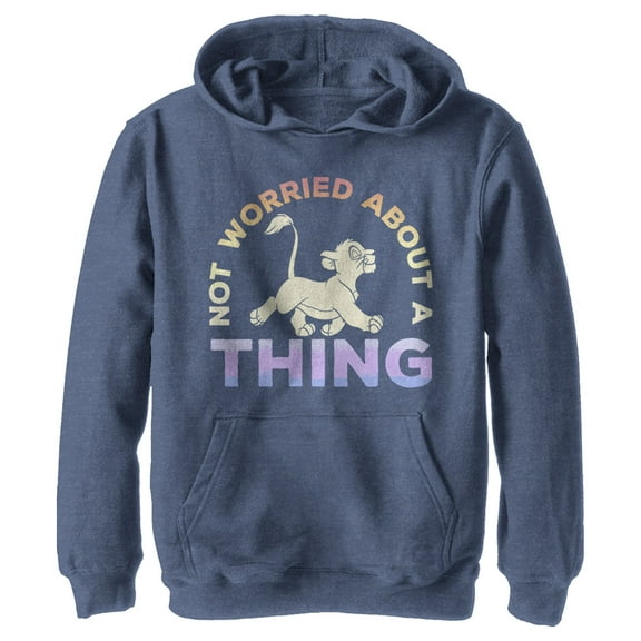 Boy's Lion King Simba Not Worried Bout a Thing  Pull Over Hoodie Navy Blue Heather X Large