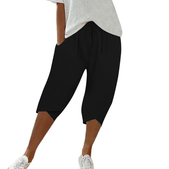 Yanyanz Shorts for Women, Women's Knee Length Short Pants Ladies Loose Drawstring Casual Solid Color Shorts, The Big Short Black S