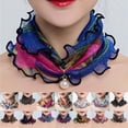 thumbnail image 3 of Scarf Painting Print Imitation Pearl Durable Ruffle Edge Lady Headscarf for Banquet, 3 of 8