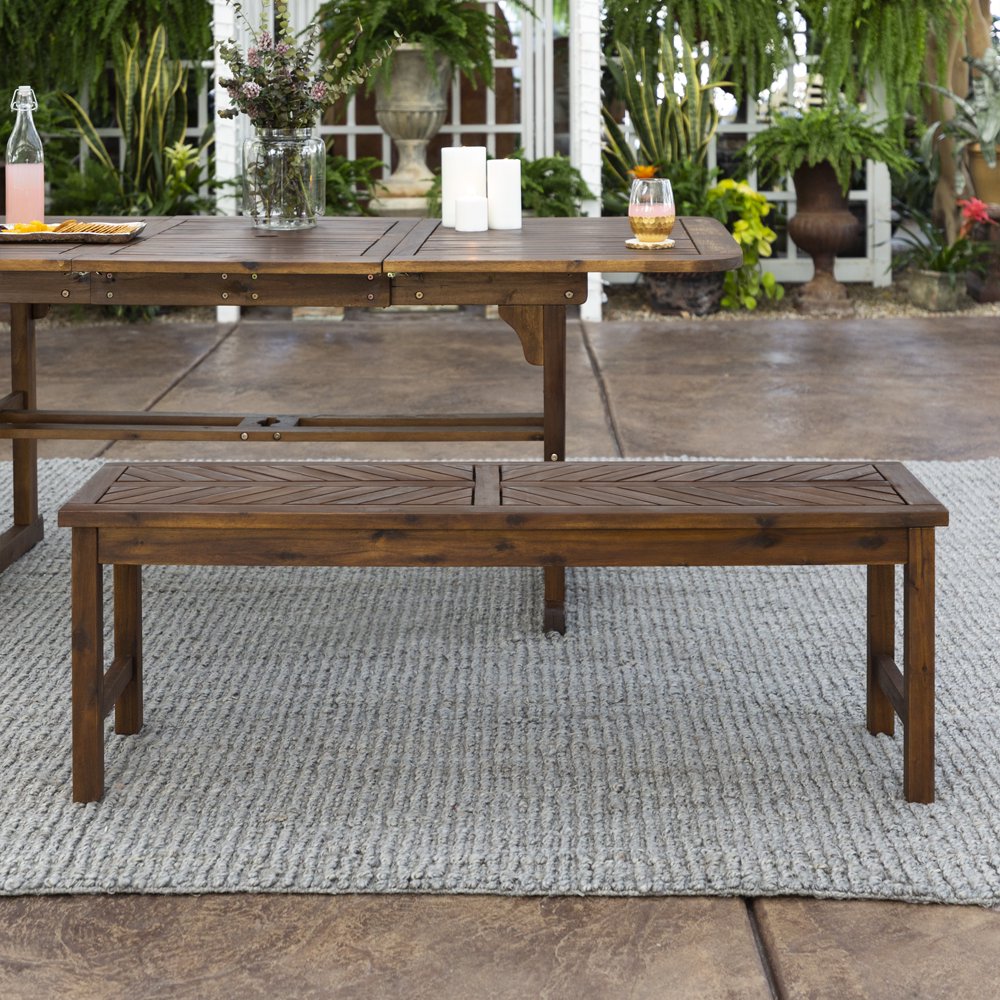 Manor Park Outdoor Patio Wood Dining Bench with Chevron Design Dark