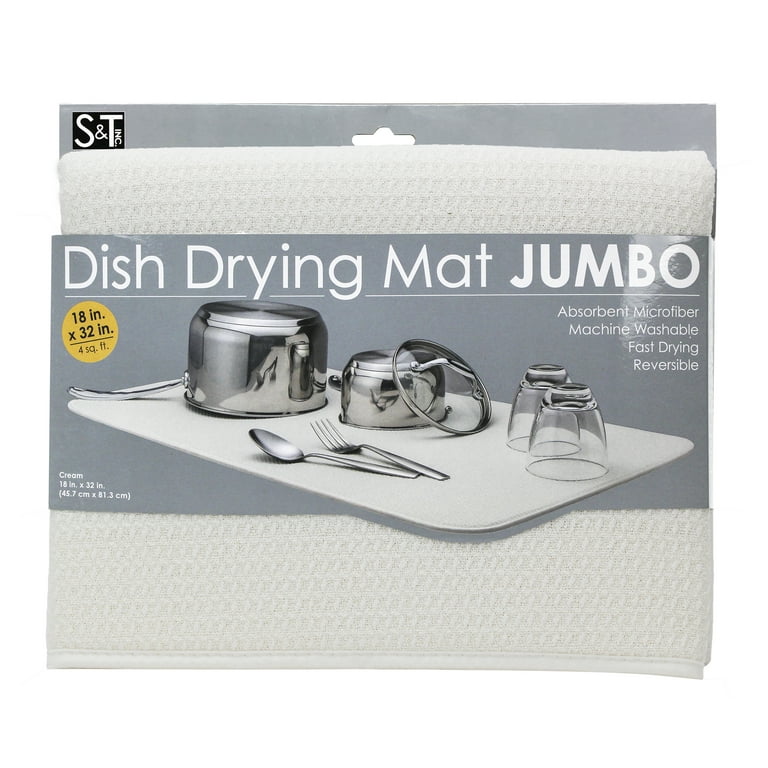 S & T Dish Drying Mat Jumbo, Cream, 18 x 32