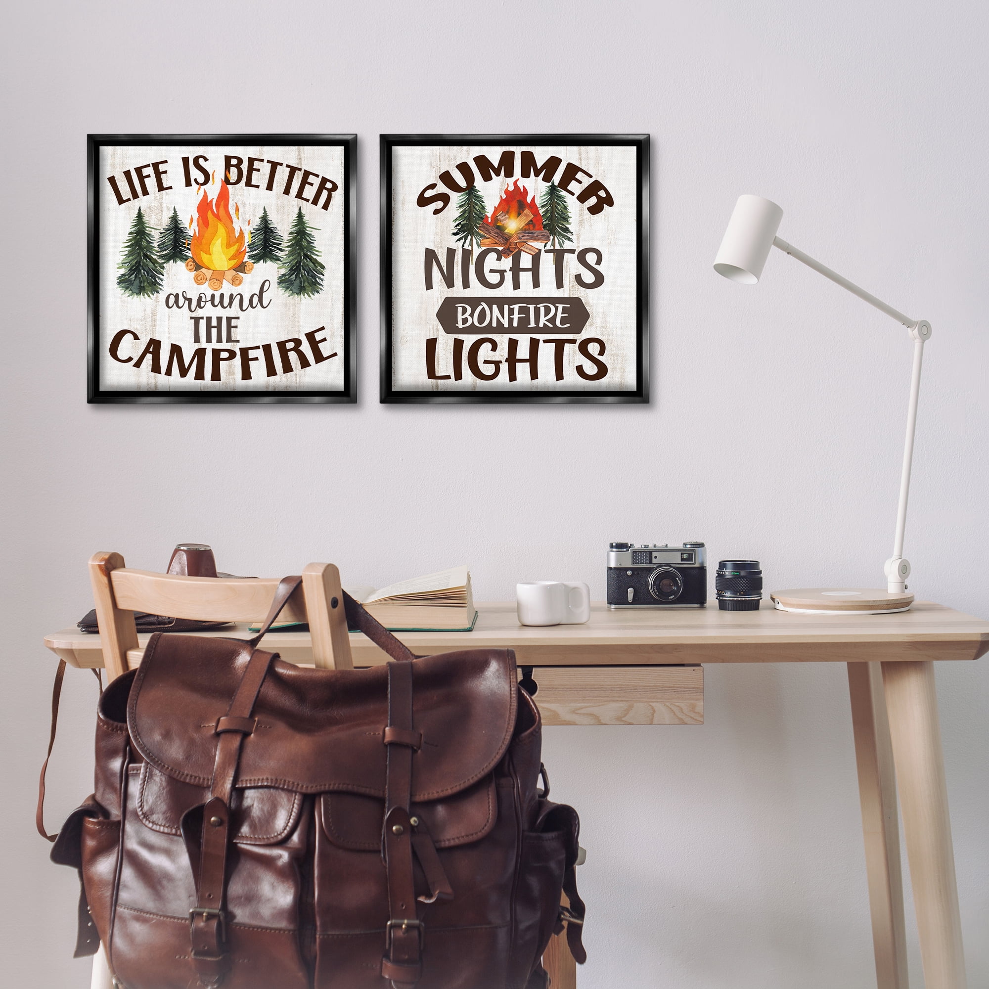 Stupell Industries Summer Nights Campfire Text & Numbers Painting Black Floater Framed Canvas Art Print Wall Art, 18 x 18, Set of 2
