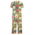 thumbnail image 5 of CAZOFW Pajamas for Women,2 Piece Floral Short Sleeve Top,Capri Pant,Lounge Sleepwear Sizes S-3X, 5 of 6