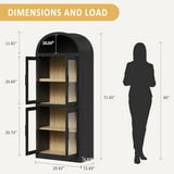 NEILA Arched Bookshelf with Doors - Glass Doors - 15.83 inches deep by 71.4 inches tall rustic ambiance premium wood display cabinet for living room, kitchen and office,Glass Door_Black - Walmart.com