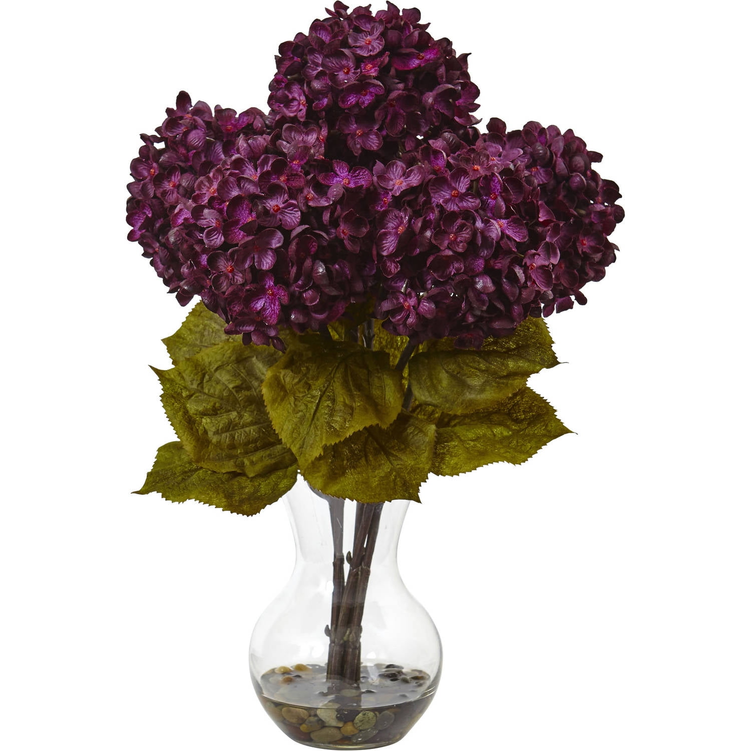 Nearly Natural Hydrangea with Vase Silk Flower Arrangement - Walmart.com