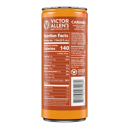 Victor Allen's Coffee Caramel Latte, Ready to Drink, 8 oz Cans