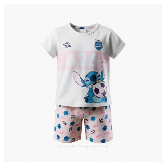 Pijama Stitch para Niña Set Playera Manga Corta con Short Rosa Talla 6 2 Piezas
