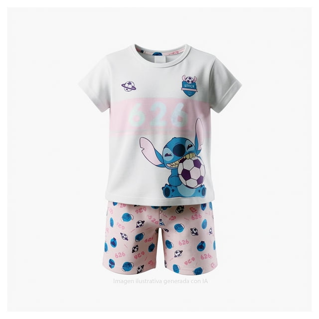 Pijama Stitch para Niña Set Playera Manga Corta con Short Rosa Talla 6 2 Piezas