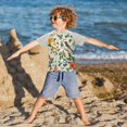 thumbnail image 3 of FORMRS Boys Rash Guard Short Sleeves Swim Shirt Quick Dry UPF 50+ Sun Protection, Sizes 3-12T, Green Floral Pattern, 3 of 6