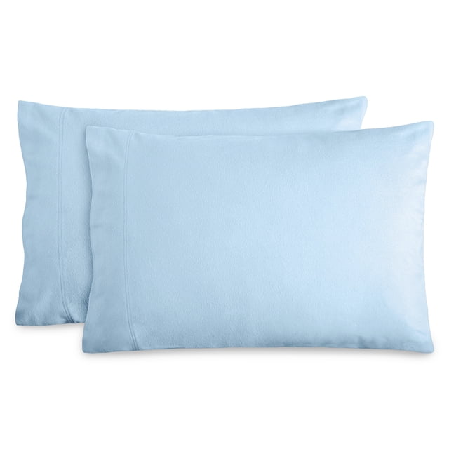 Bare Home Juego de Fundas de Almohada de Franela - 100 % Franela de Algodón - Doble Cepillado - Juego Estándar de 2, Azul Claro