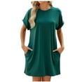 thumbnail image 5 of Arnsht Womens Summer Dresses Solid Color Casual Loose T-Shirt Short Sleeve Round Neck Flowy Sundresses with Pockets Green S, 5 of 5