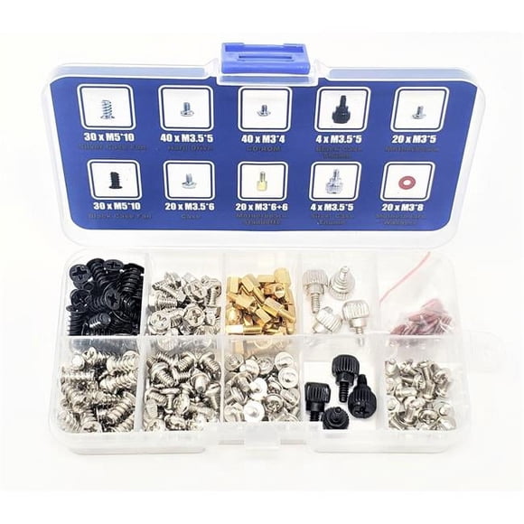 Micro Connectors SCW-296PC PC Computer Screws Assortment Kit for Computer Hard Drive Mother Board Standoffs Fan CD-ROM Assembling - 228 Piece