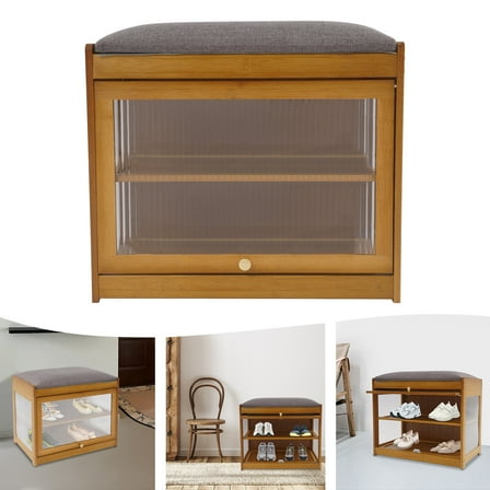 Miumaeov Shoe Bench with Cushion 2 Tier Shoes Cabinet Shoe Storage Orgainizer Rack For Entryway