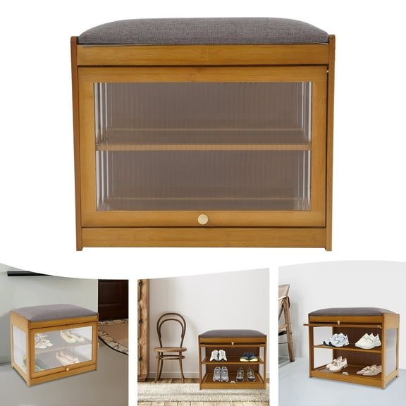 Miumaeov Shoe Bench with Cushion 2 Tier Shoes Cabinet Shoe Storage Orgainizer Rack For Entryway