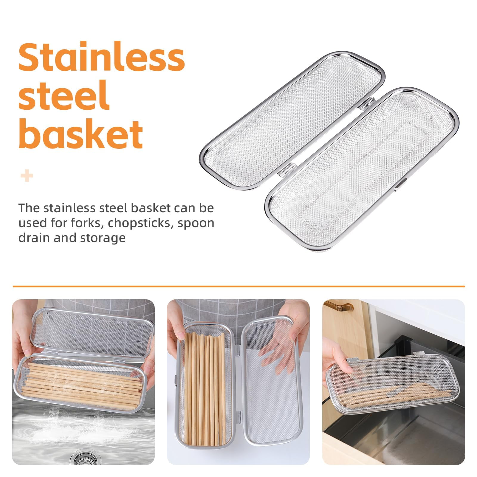 Stainless Steel Dishwasher Basket for Utensils -Food-Grade Dishwasher Storage Basket for Chopsticks, Forks, Scoops and Small Items