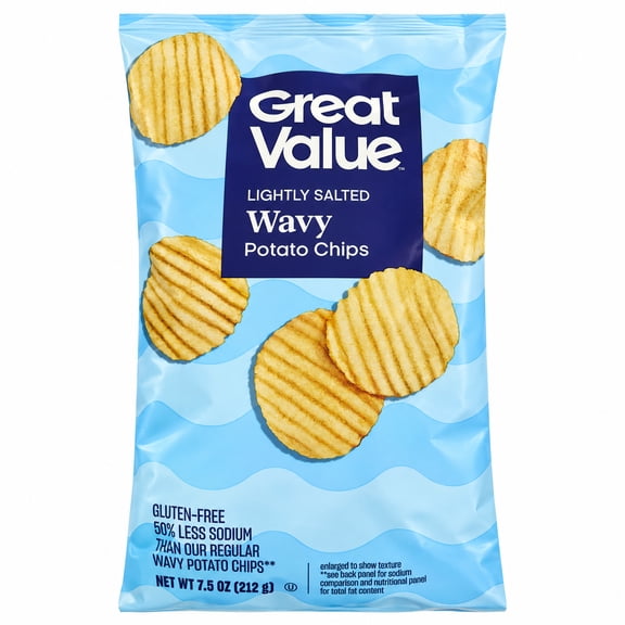 Great Value Lightly Salted Wavy Potato Chips, 7.5 oz