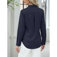 thumbnail image 5 of Button Down Shirts for Women Collared Long Sleeve Dress Shirt Business Casual Blouse for Work Navy Blue 4XL, 5 of 6