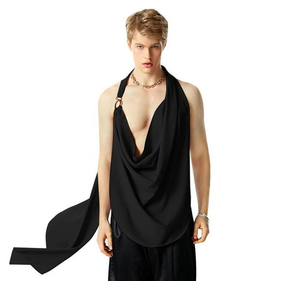 INCERUN Mens Cowl Neck O-Ring Linked Irregular Tank Tops Sleeveless Solid Color Casual Loose T Shirt