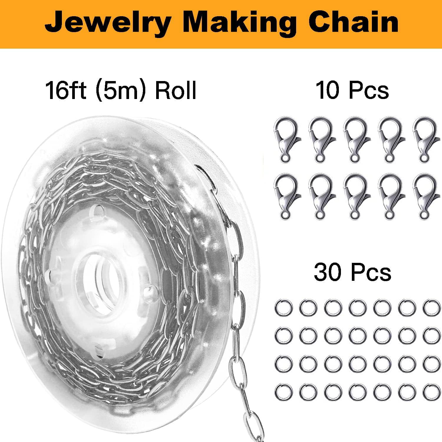 UMAOKANG Gold Chain 16.4 Feet 4mm Oval Paperclip Stainless Steel Chain Link  Necklace Chains Bulk on Spool with Lobster Clasps and Jump Rings for Women  Bracelet DIY Jewelry Making price in Saudi