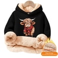 thumbnail image 4 of Little Girls Hoodies Sweatshirts Girls Lined Hoodie Cute Print Sweatshirt Warm Pullover Top Cozy Youth Outerwear Black 5T-6T, 4 of 5
